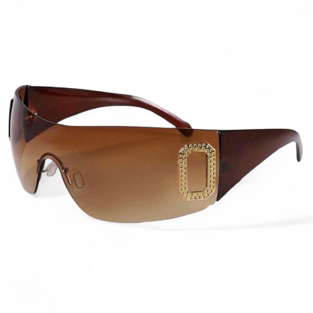 Womens Y2k Rimless Brown Gradient Sunglasses w/ Gold Accents - Brand New